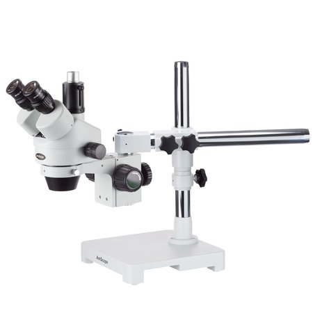 AMSCOPE 7X-45X Trinocular Single-Arm Boom Stereo Microscope, 144-LED Ring Light, 10MP USB 3 C-mount Camera SM-3T-144A-10M3